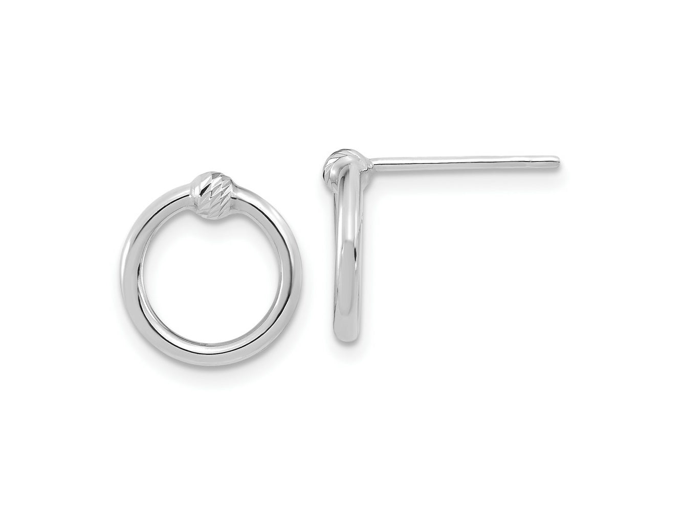 FJC Finejewelers 14 kt White Gold Bright Cut Button Polished and Circle Post Earrings 12.5 mm x 11.25 mm