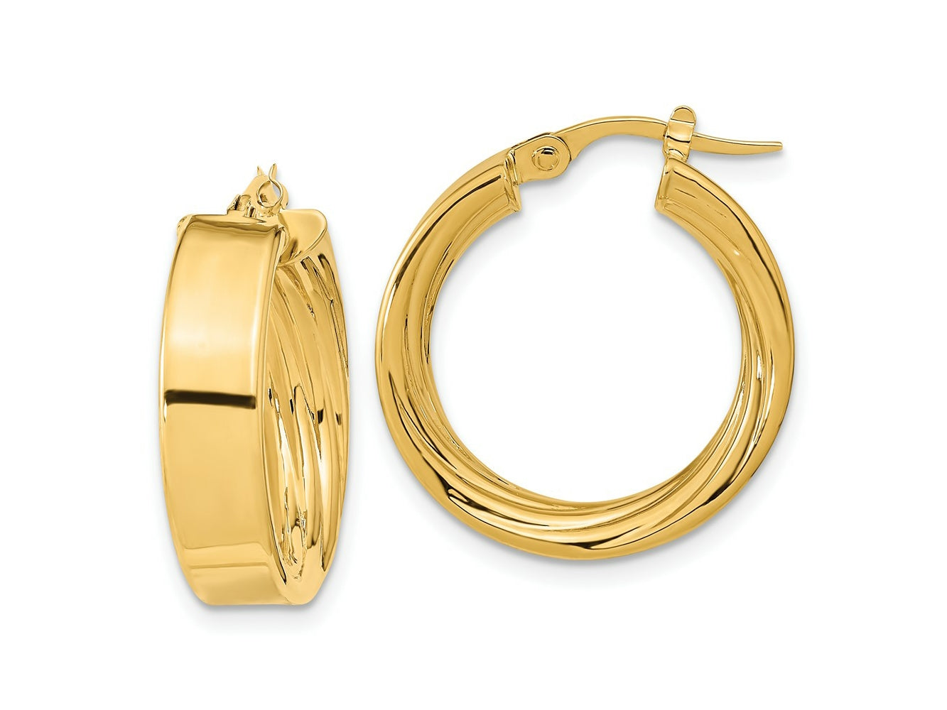FJC Finejewelers 14 kt Yellow Gold Polished and Textured Inside Hoop Earrings 22 x 21 mm