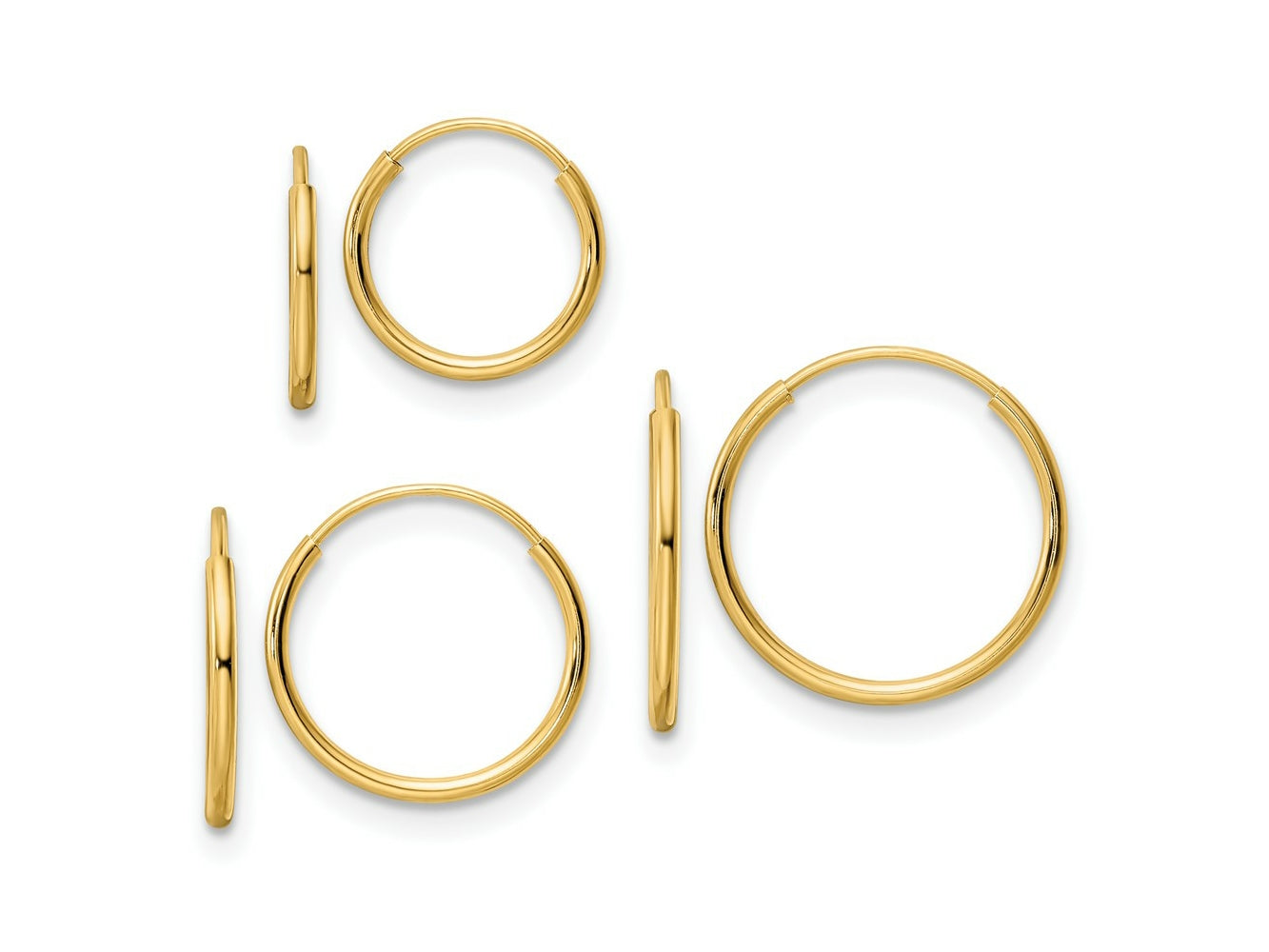 FJC Finejewelers 14 kt Yellow Gold Polished Endless Hoop 3 Piece Set 10 x 10 mm