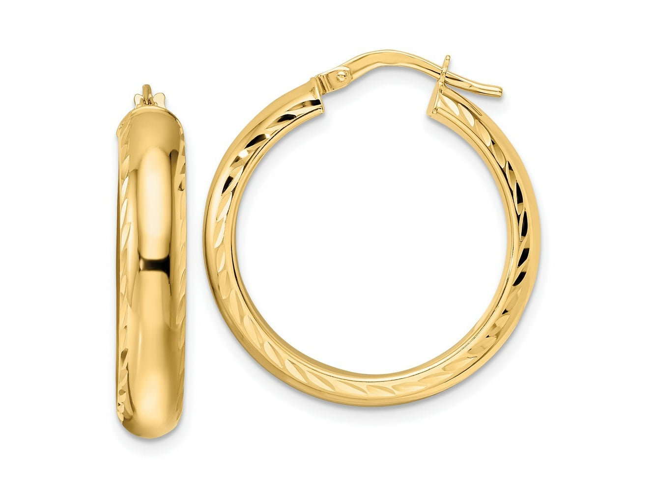FJC Finejewelers 14 kt Yellow Gold Polished and Bright Cut Hoop Earrings 25 x 24 mm
