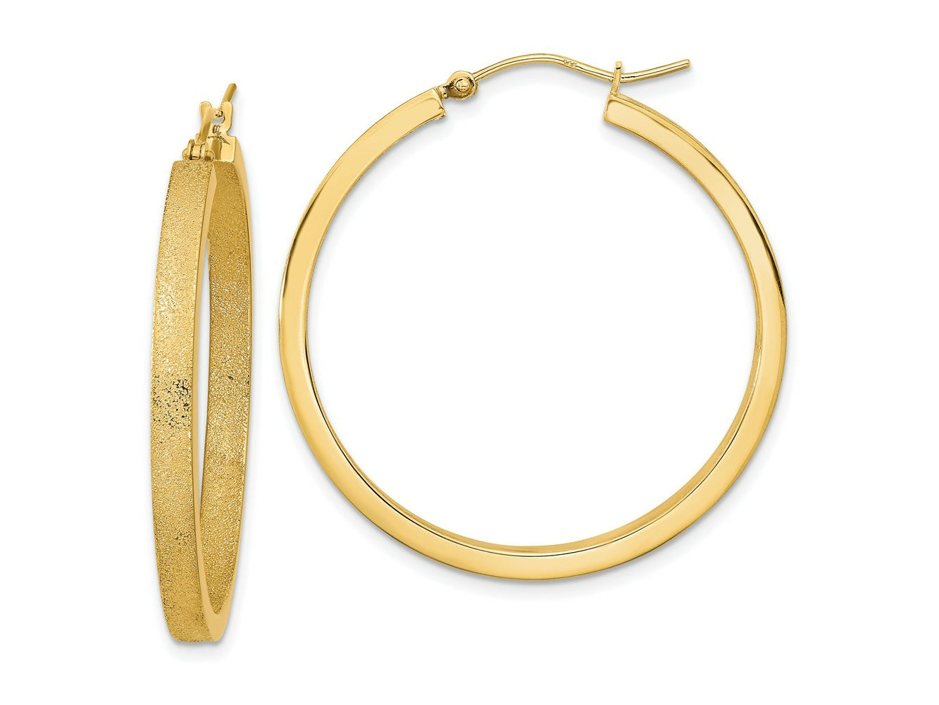 FJC Finejewelers 14 kt Yellow Gold Bright Cut Polished and Brushed Hoop Earrings 37 x 35 mm