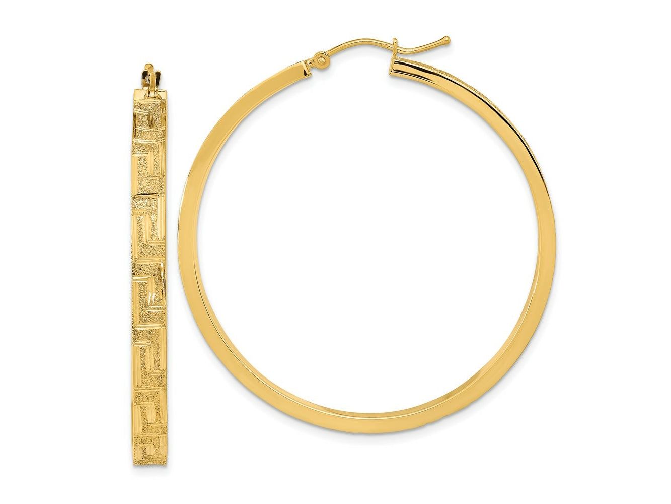 FJC Finejewelers 14 kt Yellow Gold Polished and Satin Greek Pattern Hoop Earrings 46 x 44 mm