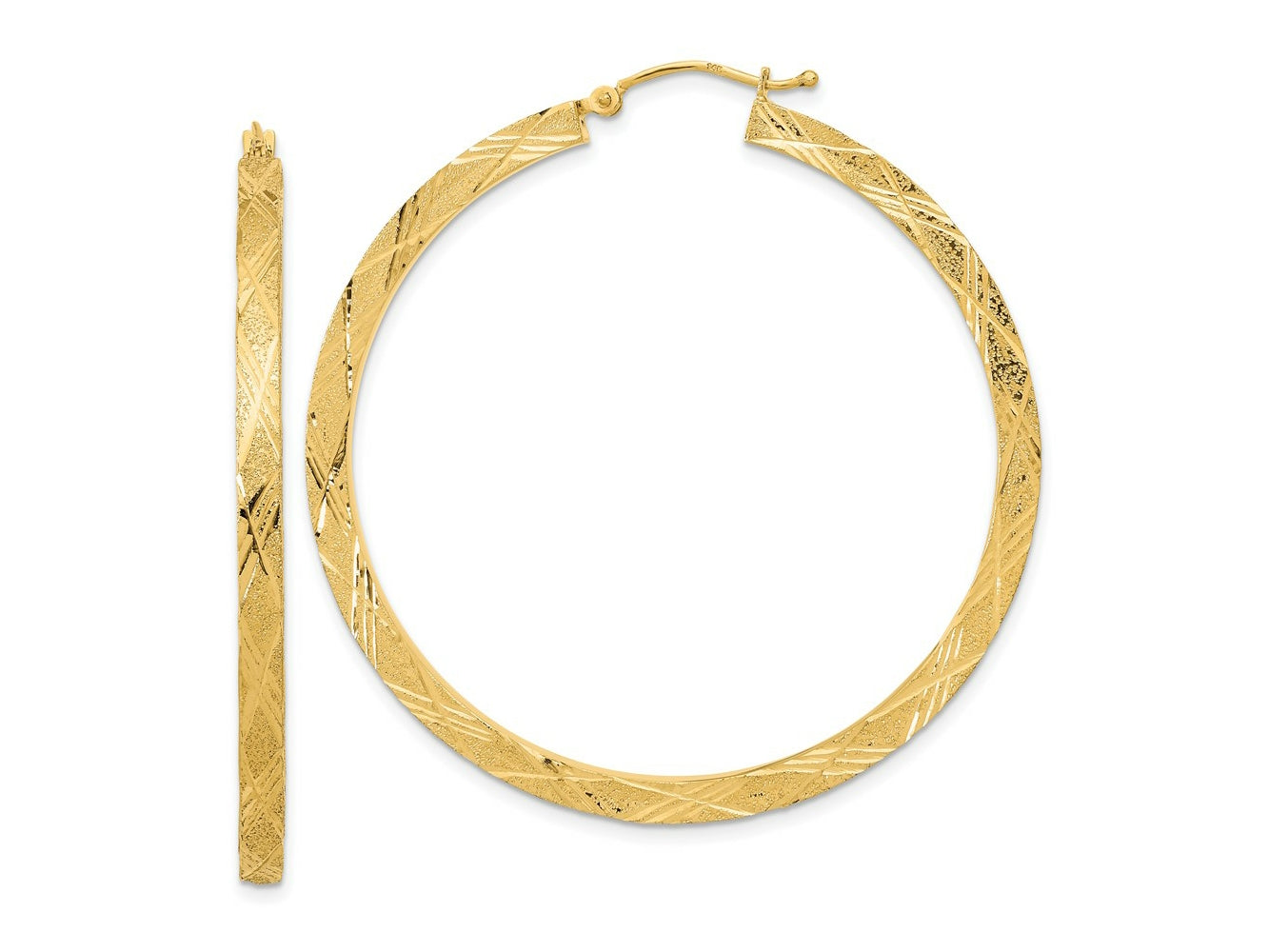 FJC Finejewelers 14 kt Yellow Gold Bright Cut Polished and Textured Hoop Earrings 52 x 49 mm