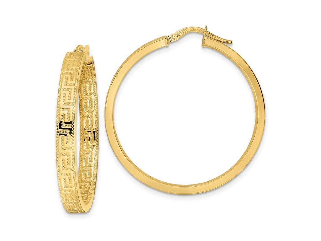 FJC Finejewelers 14 kt Yellow Gold Greek Key Hoop Earrings 36 x 35 mm