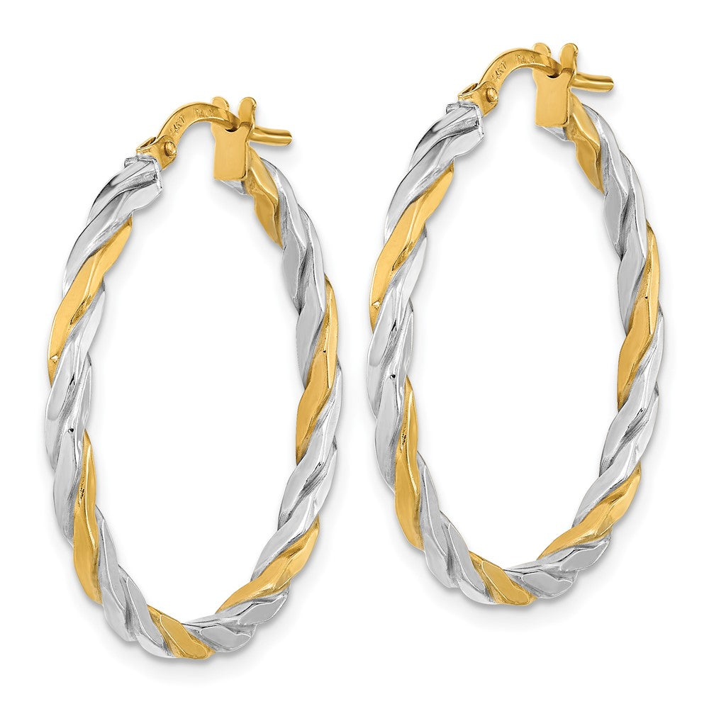 FJC Finejewelers 14 kt Yellow Gold and White Rhodium Polished and Twist Hoop Earrings 30 x 30 mm