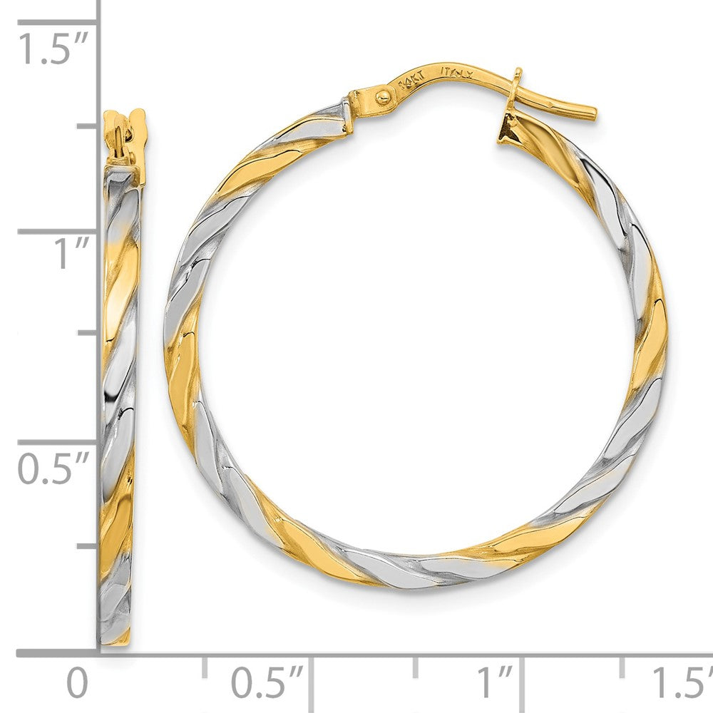 FJC Finejewelers 14 kt Yellow Gold and White Rhodium Polished and Twist Hoop Earrings 30 x 30 mm