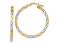 FJC Finejewelers 14 kt Yellow Gold and White Rhodium Polished and Twist Hoop Earrings 30 x 30 mm