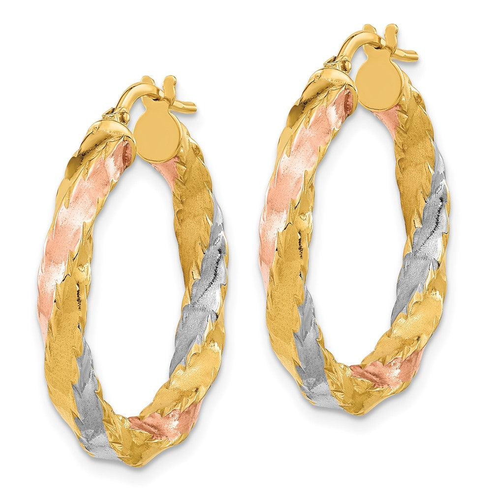 FJC Finejewelers 14 kt Yellow Gold with Rose and White Rhodium Polished Twisted Hoop Earrings 28 x 26 mm