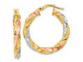 FJC Finejewelers 14 kt Yellow Gold with Rose and White Rhodium Polished Twisted Hoop Earrings 28 x 26 mm