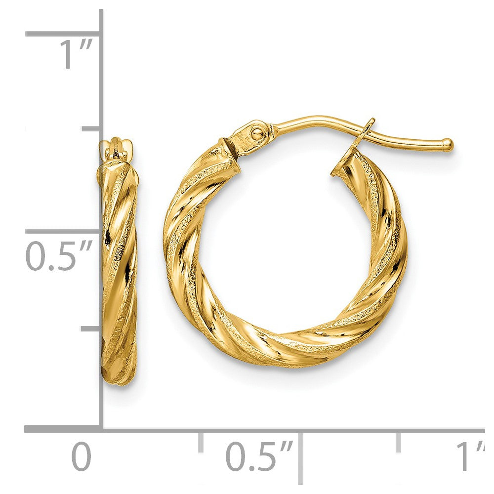 FJC Finejewelers 14 kt Yellow Gold Polished and Textured Twisted Hoop Earrings 16 x 15 mm