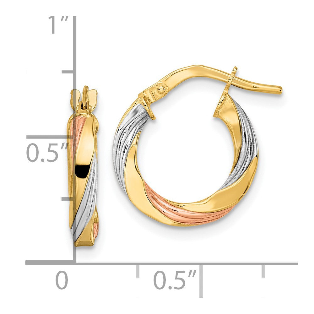 FJC Finejewelers 14 kt Yellow Gold W/Rose and White Rhodium Polished Twisted Hoop Earrings 16 x 15 mm