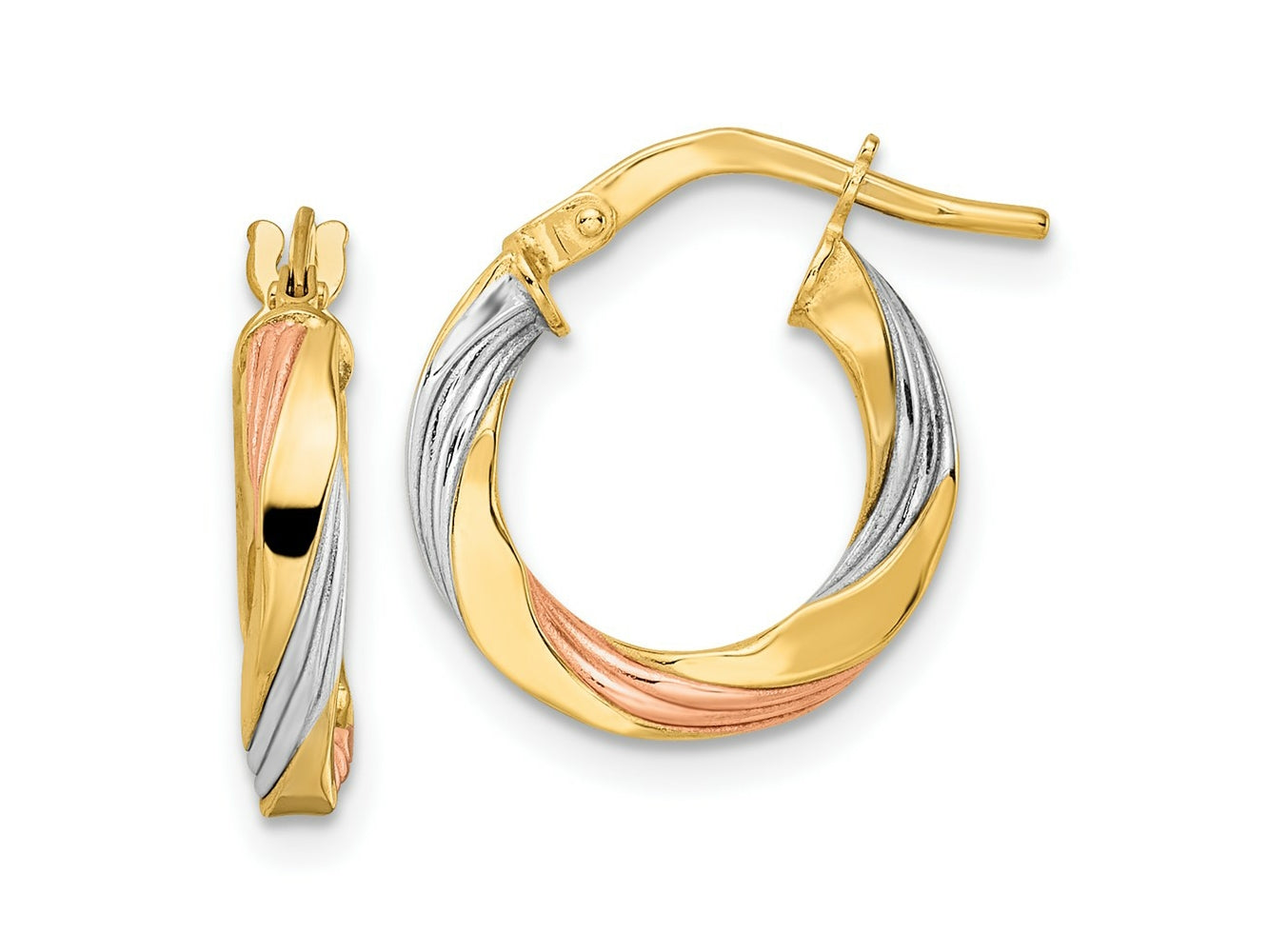 FJC Finejewelers 14 kt Yellow Gold W/Rose and White Rhodium Polished Twisted Hoop Earrings 16 x 15 mm