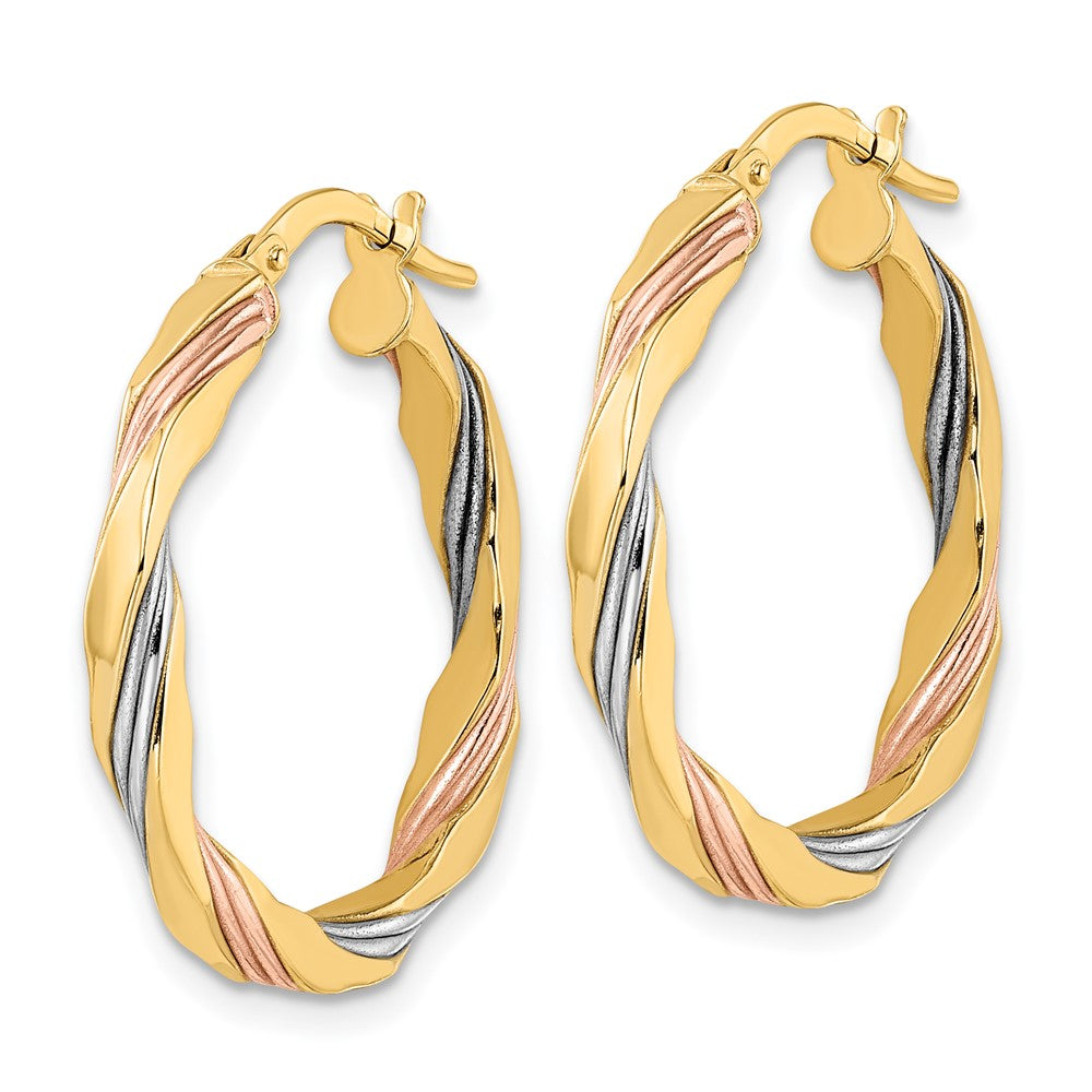 FJC Finejewelers 14 kt Yellow Gold W/Rose and White Rhodium Polished Twisted Hoop Earrings 26 x 24 mm