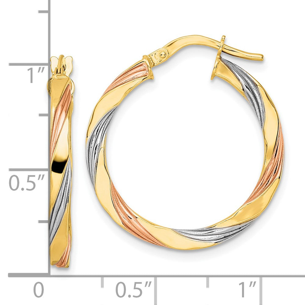 FJC Finejewelers 14 kt Yellow Gold W/Rose and White Rhodium Polished Twisted Hoop Earrings 26 x 24 mm