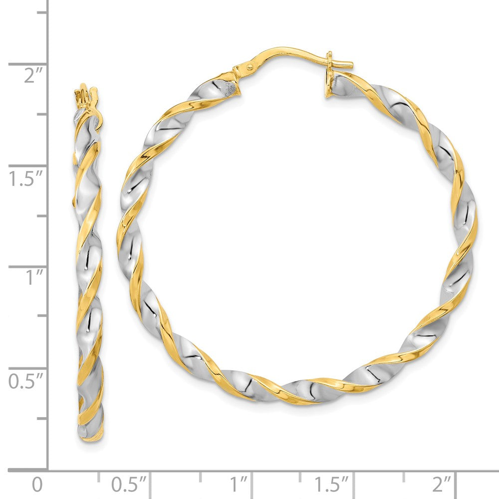 FJC Finejewelers 14 kt Yellow Gold and White Rhodium Polished and Twist Hoop Earrings 42 x 41 mm