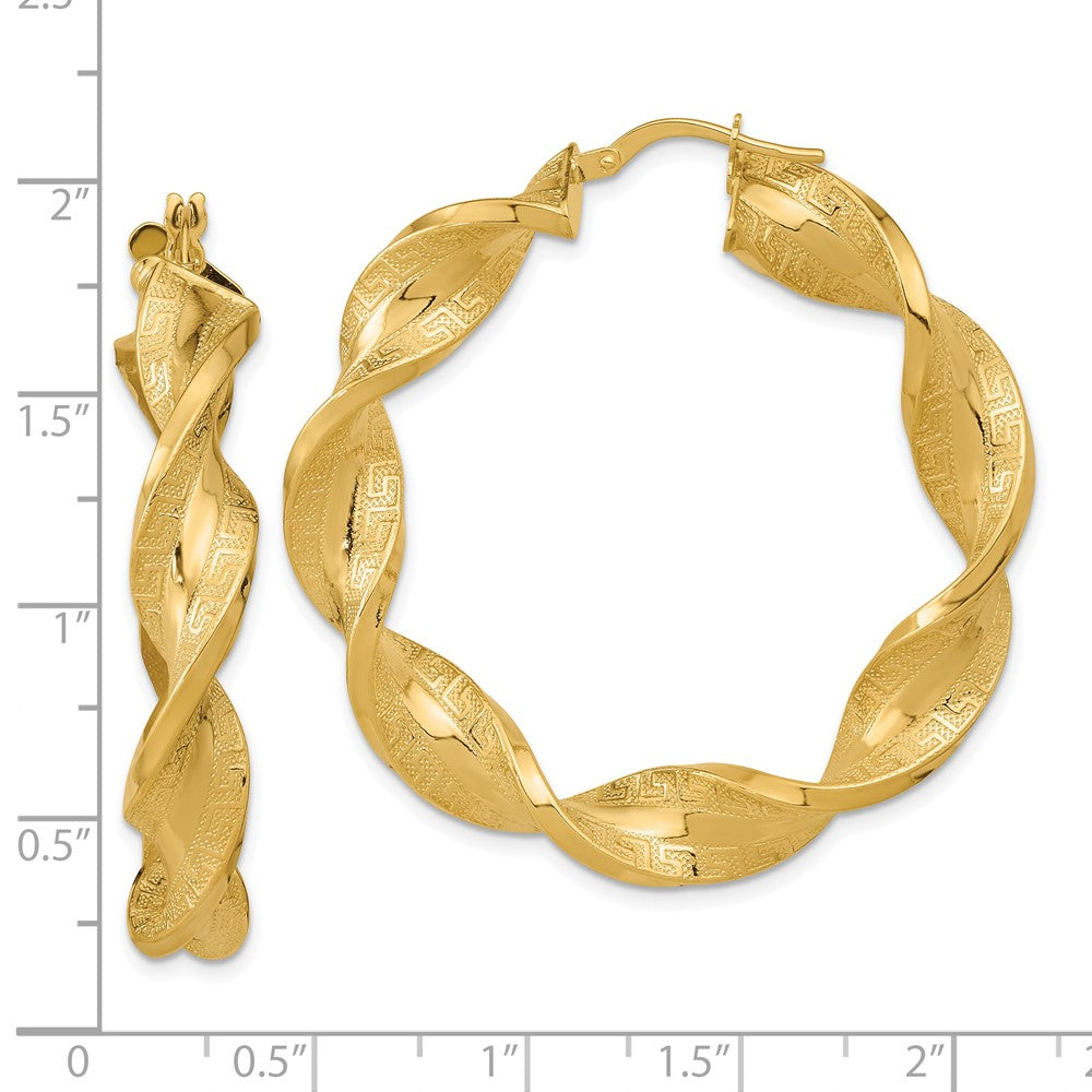 FJC Finejewelers 14 kt Yellow Gold Polished and Greek Satin Twisted Hoop Earrings 43 x 42 mm