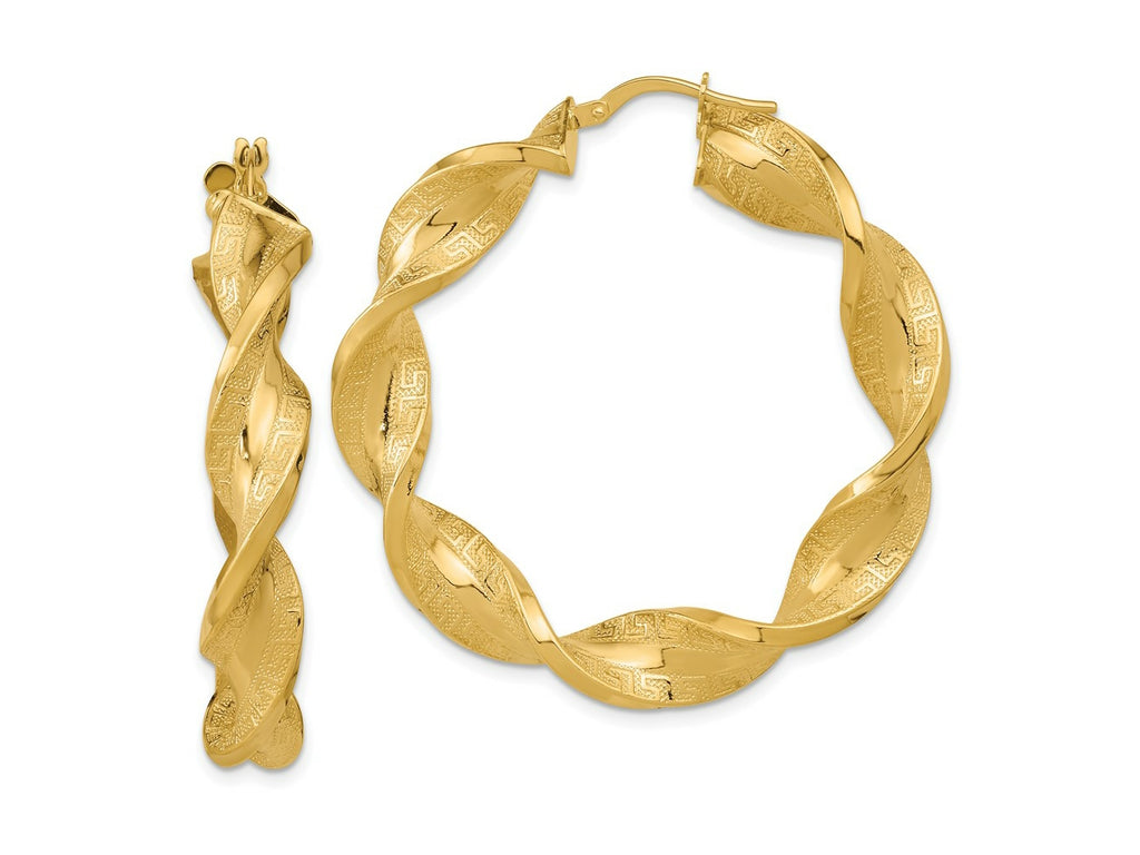 FJC Finejewelers 14 kt Yellow Gold Polished and Greek Satin Twisted Hoop Earrings 43 x 42 mm