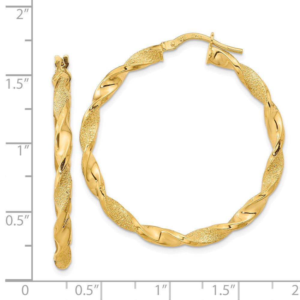 FJC Finejewelers 14 kt Yellow Gold Polished and Textured Twisted Hoop Earrings 37 x 36 mm