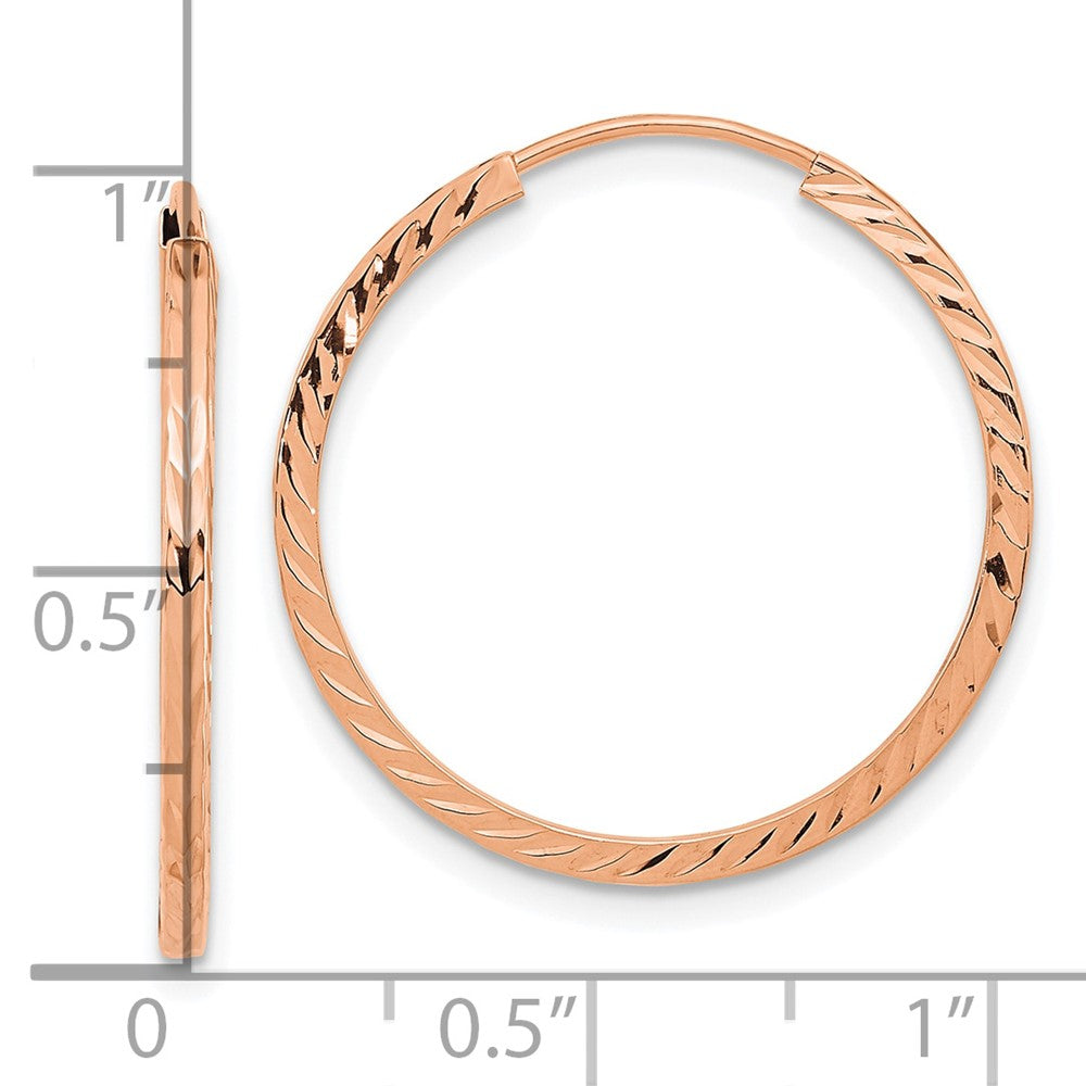 FJC Finejewelers 14 kt Rose Gold 1.60mm Bright Cut Square Tube Endless Hoop Earrings 25 x 1 mm