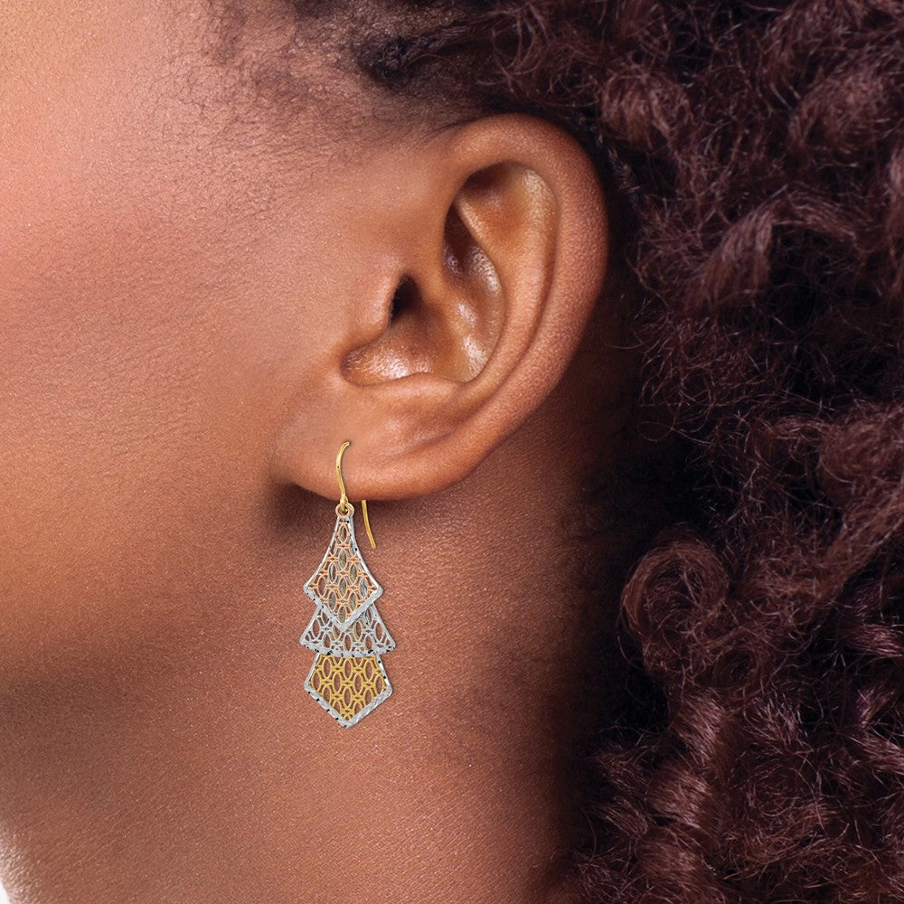 FJC Finejewelers 14 kt Tri Color Gold Tri-color Bright Cut Polished Filigree Dangle Earrings 45 x 15 mm