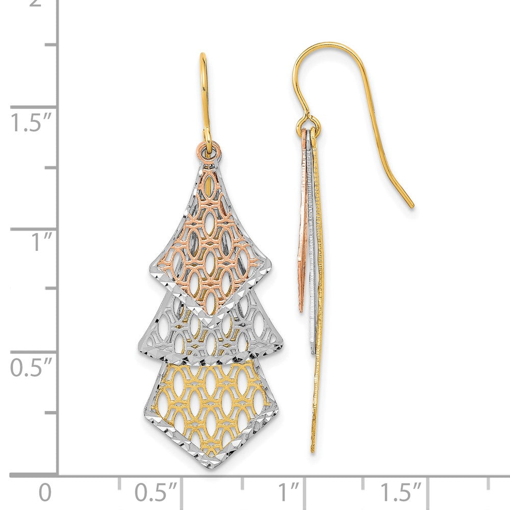 FJC Finejewelers 14 kt Tri Color Gold Tri-color Bright Cut Polished Filigree Dangle Earrings 45 x 15 mm