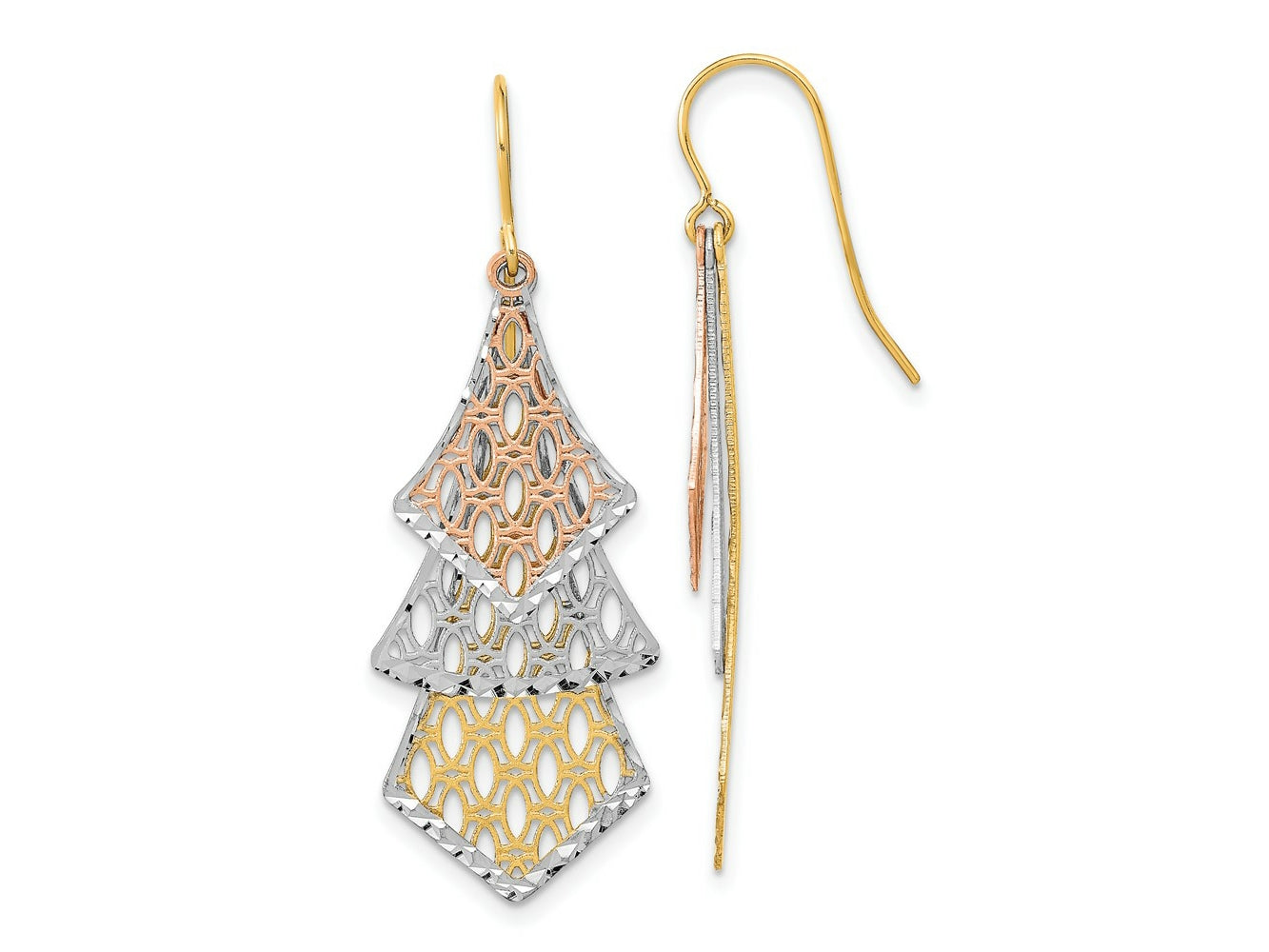 FJC Finejewelers 14 kt Tri Color Gold Tri-color Bright Cut Polished Filigree Dangle Earrings 45 x 15 mm
