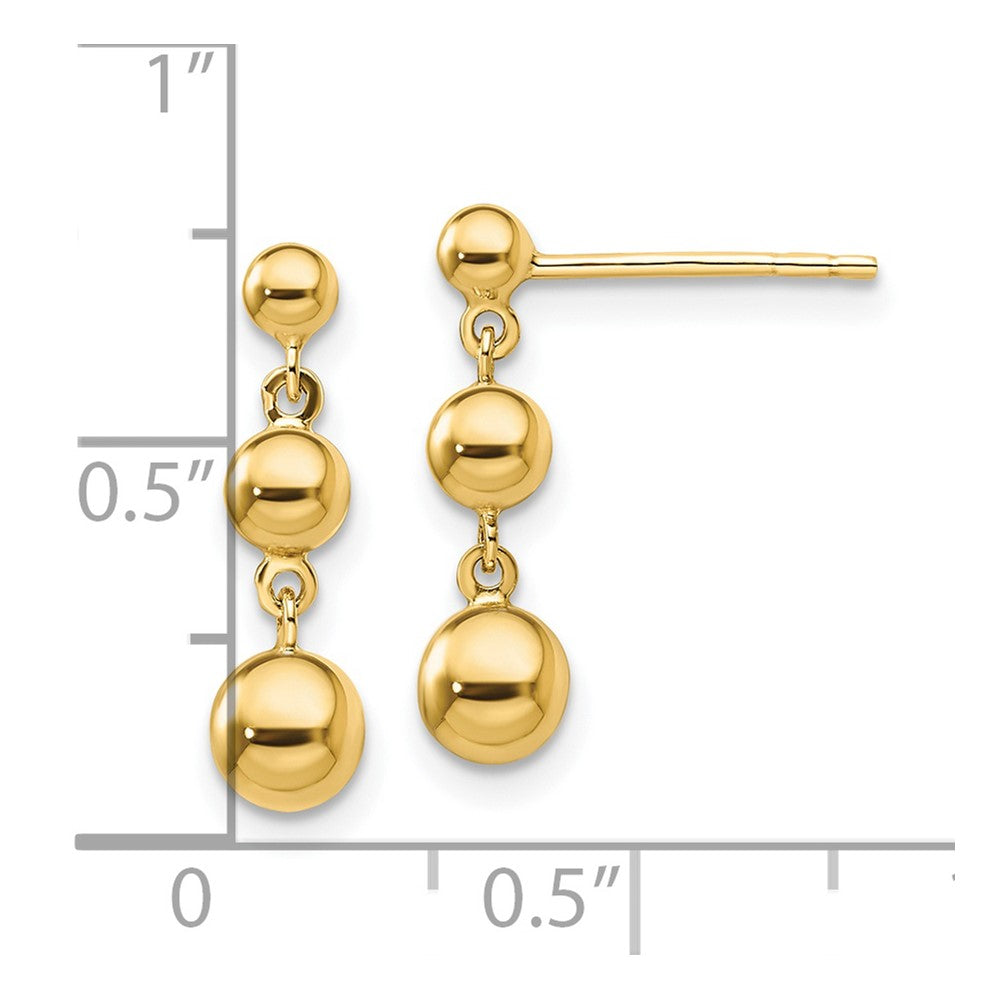 FJC Finejewelers 14 kt Yellow Gold Dangle Graduated 3 Ball Post Earrings 18 x 5 mm