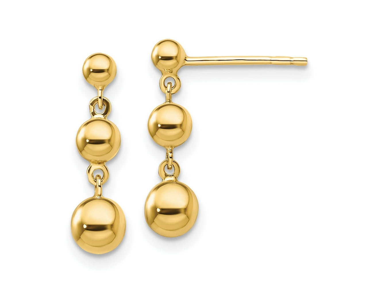 FJC Finejewelers 14 kt Yellow Gold Dangle Graduated 3 Ball Post Earrings 18 x 5 mm