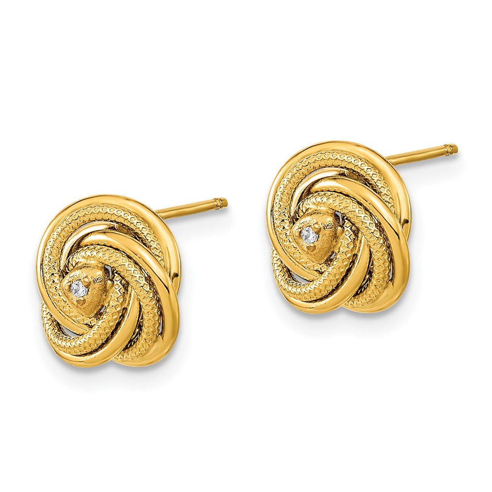FJC Finejewelers 14 kt Yellow Gold Button Polished and Textured CZ Love Knot Earrings 10 x 10 mm