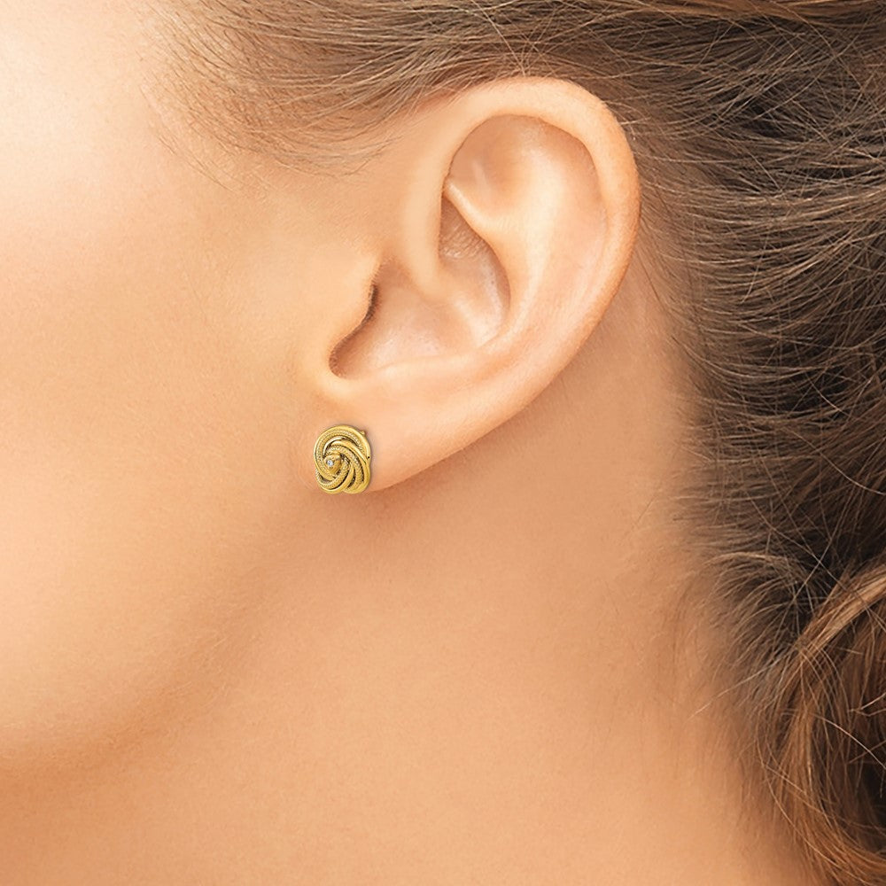 FJC Finejewelers 14 kt Yellow Gold Button Polished and Textured CZ Love Knot Earrings 10 x 10 mm