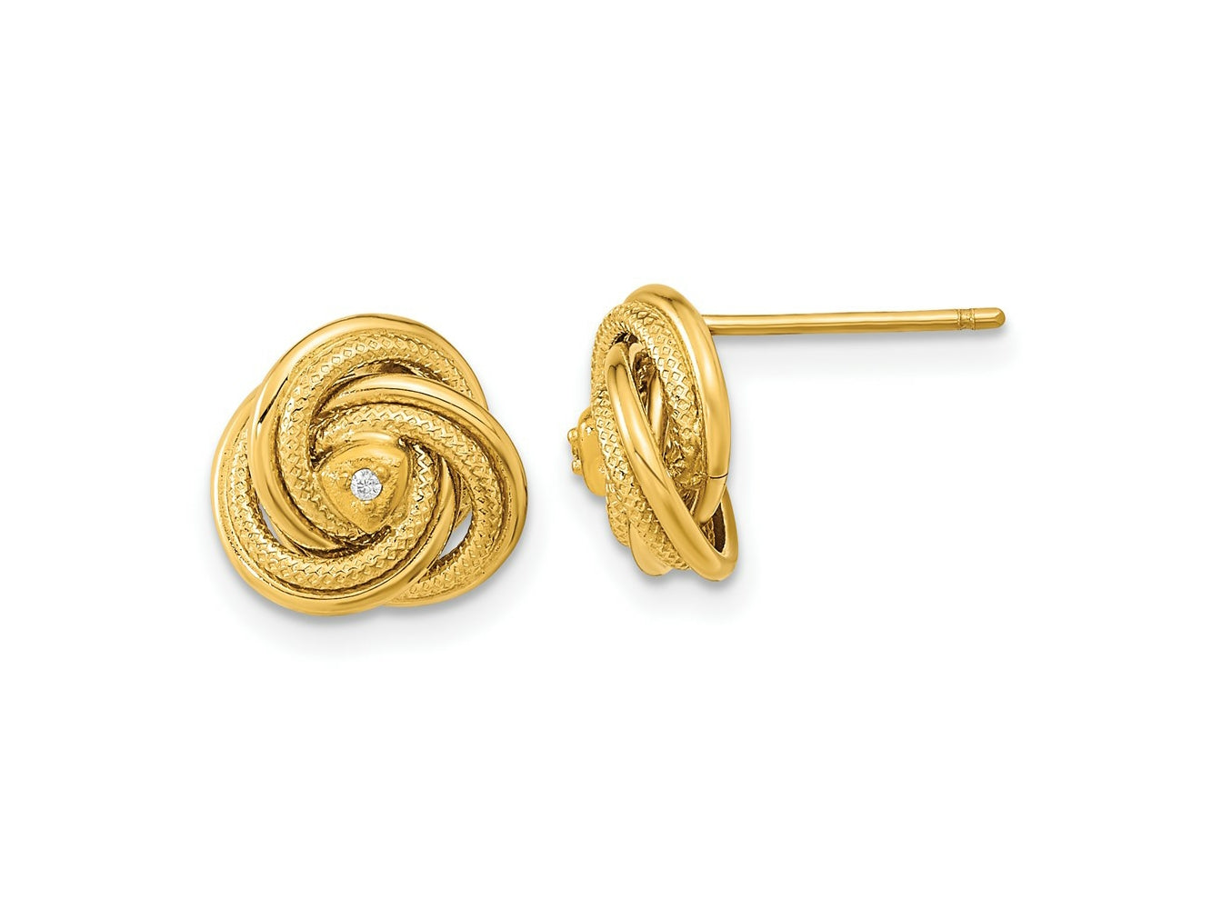 FJC Finejewelers 14 kt Yellow Gold Button Polished and Textured CZ Love Knot Earrings 10 x 10 mm
