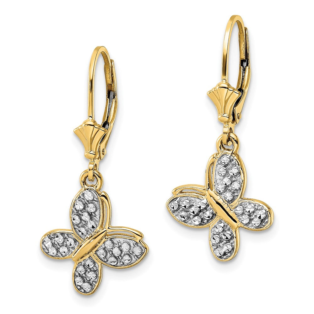 FJC Finejewelers 14 kt Yellow Gold Dangle and White Rhodium Bright Cut Fancy Butterfly Earrings 30 mm