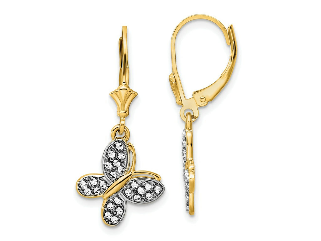 FJC Finejewelers 14 kt Yellow Gold Dangle and White Rhodium Bright Cut Fancy Butterfly Earrings 30 mm
