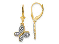 FJC Finejewelers 14 kt Yellow Gold Dangle and White Rhodium Bright Cut Fancy Butterfly Earrings 30 mm