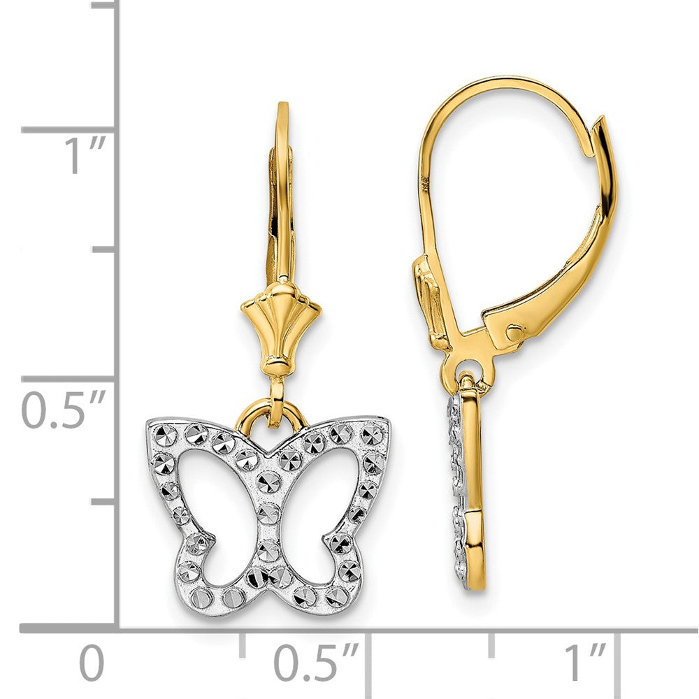FJC Finejewelers 14 kt Yellow Gold Dangle and White Rhodium Bright Cut Butterfly Leverback Earrings 26 mm