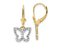 FJC Finejewelers 14 kt Yellow Gold Dangle and White Rhodium Bright Cut Butterfly Leverback Earrings 26 mm
