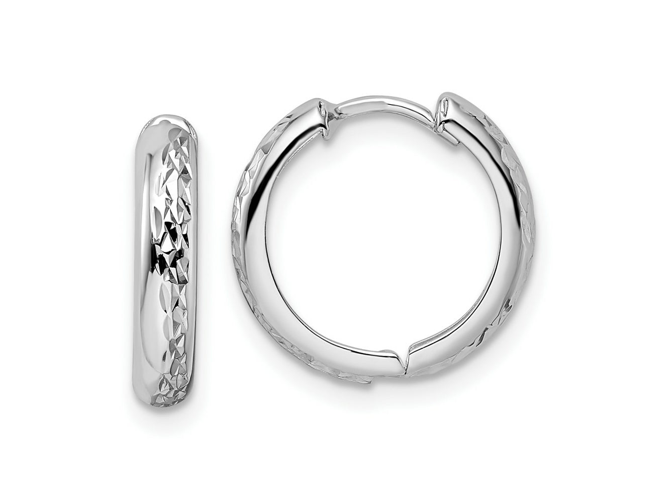 FJC Finejewelers 14 kt White Gold Hoops Polished Textured Hinged Hoop Earrings 3x14x15 mm