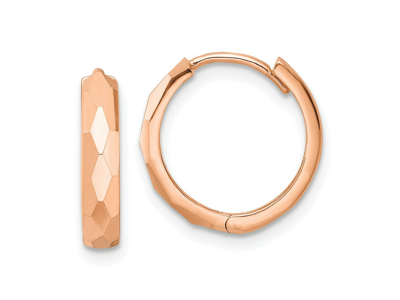 FJC Finejewelers 14 kt Rose Gold Hoops Polished Faceted Hinged Hoop Earrings 3 mm x 14 mm