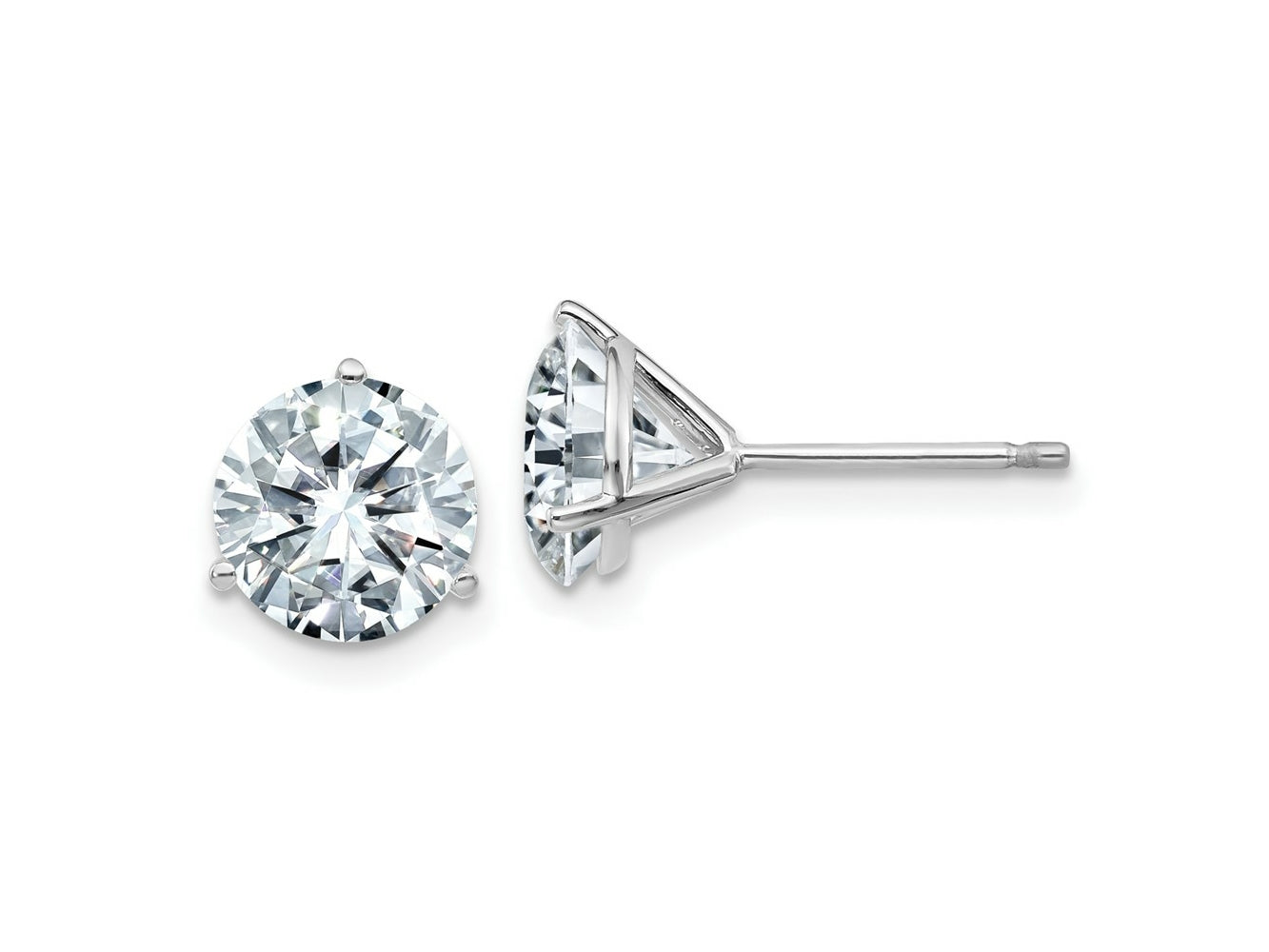 FJC Finejewelers 14 kt White Gold Stud 3ct. 7.5mm Round D E F Pure Light Moissanite Earrings 7 mm x 7 mm