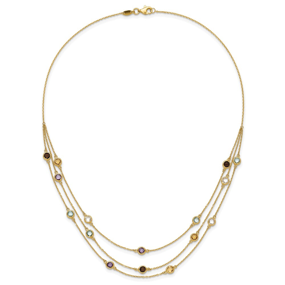 FJC Finejewelers 14 kt Yellow Gold Smoky Quartz White Quartz/BT/CI/AM 3-strand Necklace 17 Inches x 4.75 mm