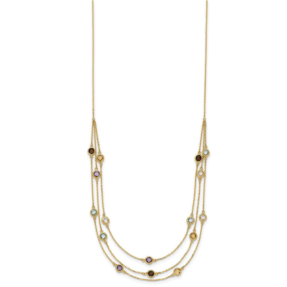 FJC Finejewelers 14 kt Yellow Gold Smoky Quartz White Quartz/BT/CI/AM 3-strand Necklace 17 Inches x 4.75 mm
