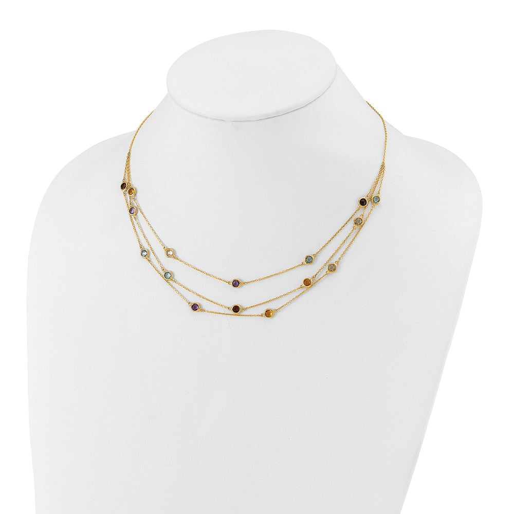 FJC Finejewelers 14 kt Yellow Gold Smoky Quartz White Quartz/BT/CI/AM 3-strand Necklace 17 Inches x 4.75 mm