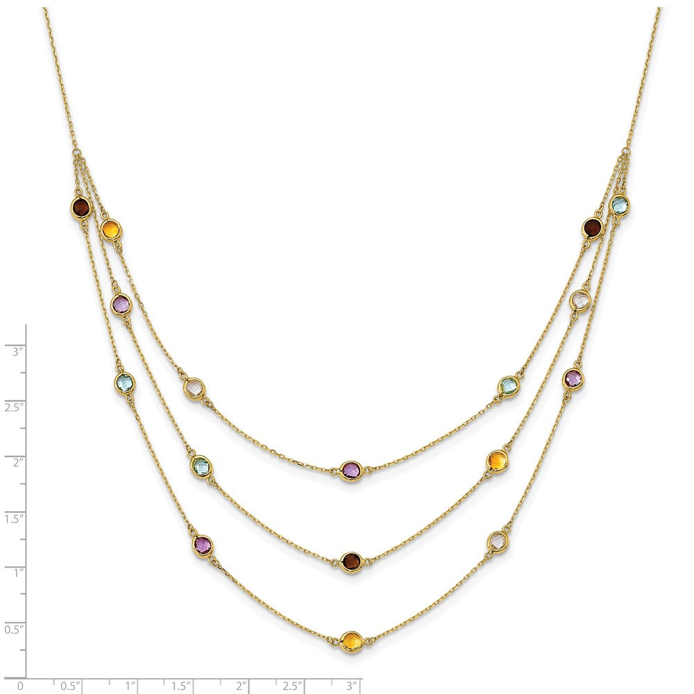 FJC Finejewelers 14 kt Yellow Gold Smoky Quartz White Quartz/BT/CI/AM 3-strand Necklace 17 Inches x 4.75 mm