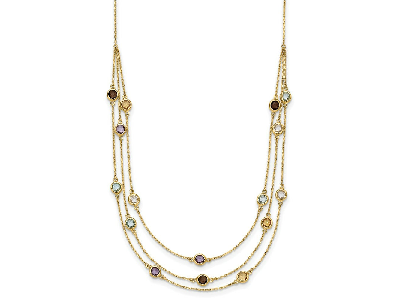 FJC Finejewelers 14 kt Yellow Gold Smoky Quartz White Quartz/BT/CI/AM 3-strand Necklace 17 Inches x 4.75 mm