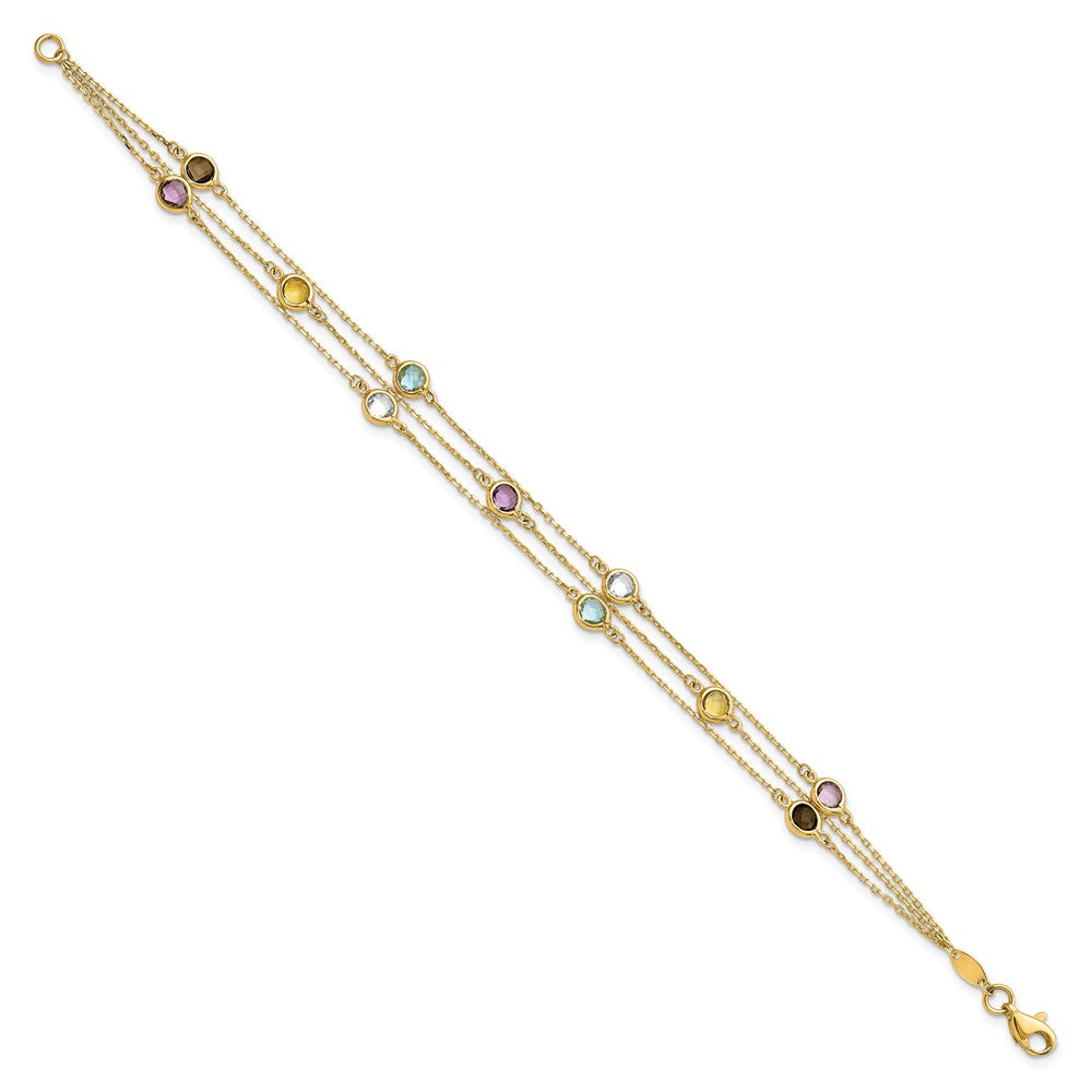 FJC Finejewelers 14 kt Yellow Gold Smoky Quartz White Quartz/BT/CI/AM 3-strand 7.5in Bracelet