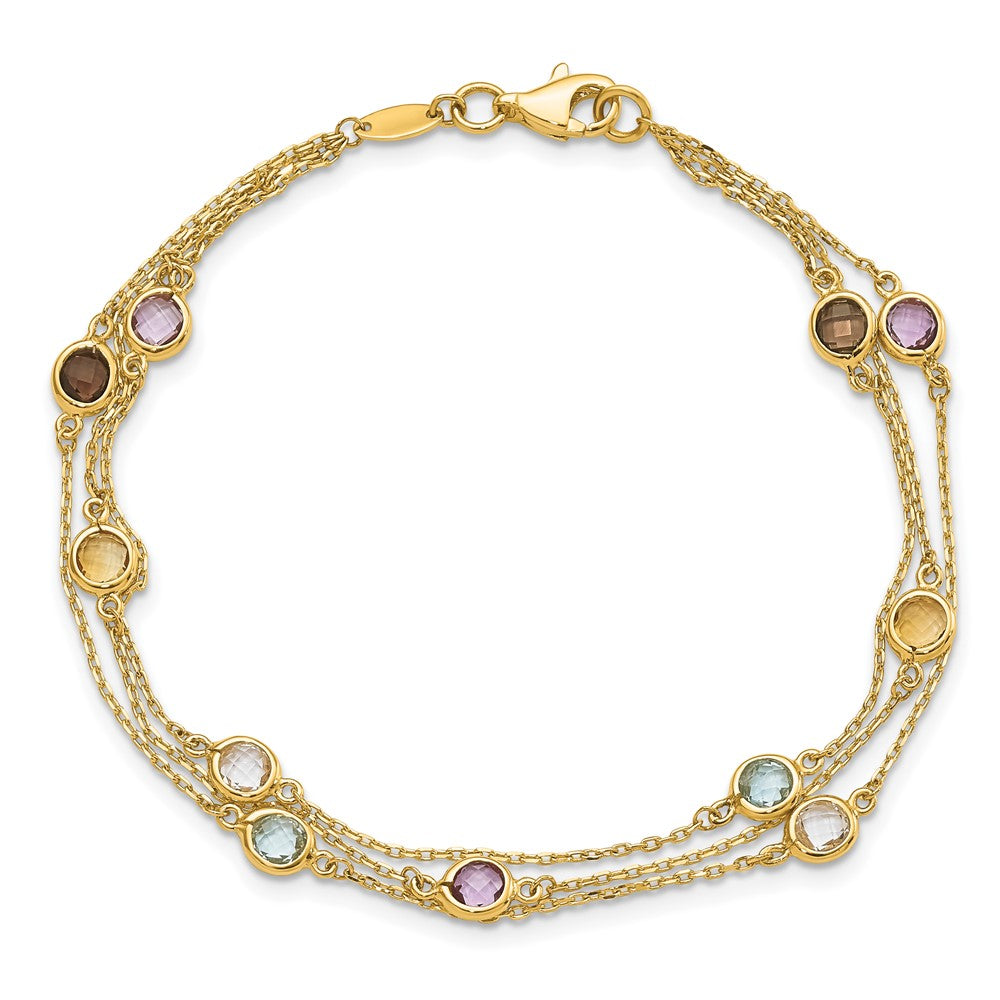 FJC Finejewelers 14 kt Yellow Gold Smoky Quartz White Quartz/BT/CI/AM 3-strand 7.5in Bracelet