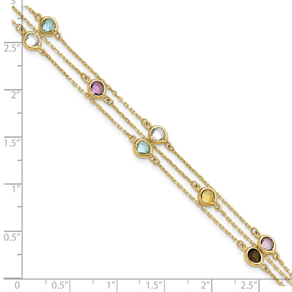 FJC Finejewelers 14 kt Yellow Gold Smoky Quartz White Quartz/BT/CI/AM 3-strand 7.5in Bracelet