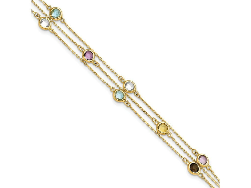FJC Finejewelers 14 kt Yellow Gold Smoky Quartz White Quartz/BT/CI/AM 3-strand 7.5in Bracelet