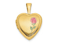 FJC Finejewelers 14 kt Yellow Gold Satin with Enamel Rose Heart Charm Locket 18 x 12 mm