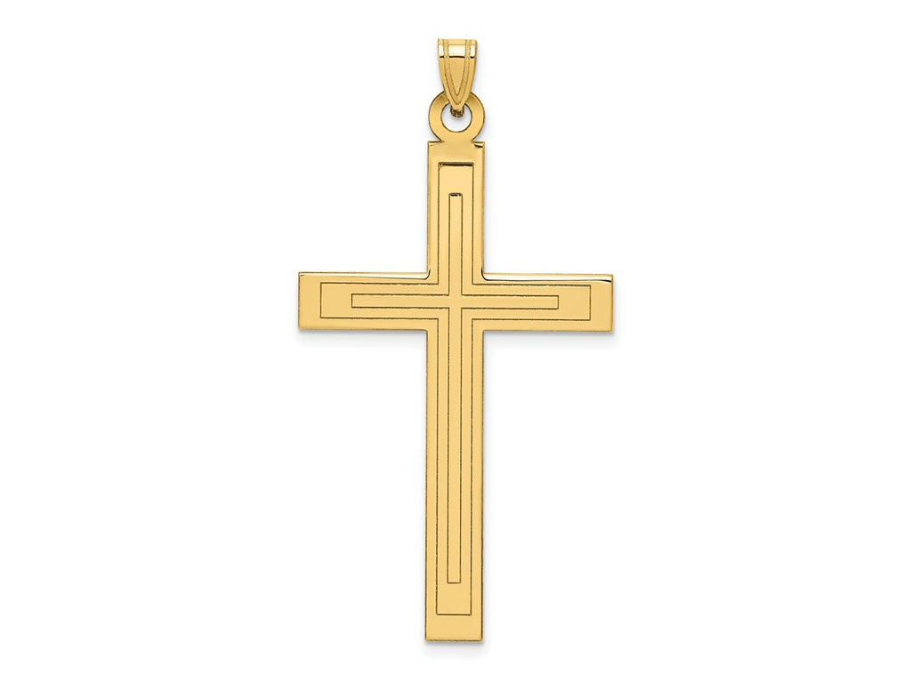 FJC Finejewelers 14 kt Yellow Gold Solid Laser Etched Cross Charm 49 x 26 mm